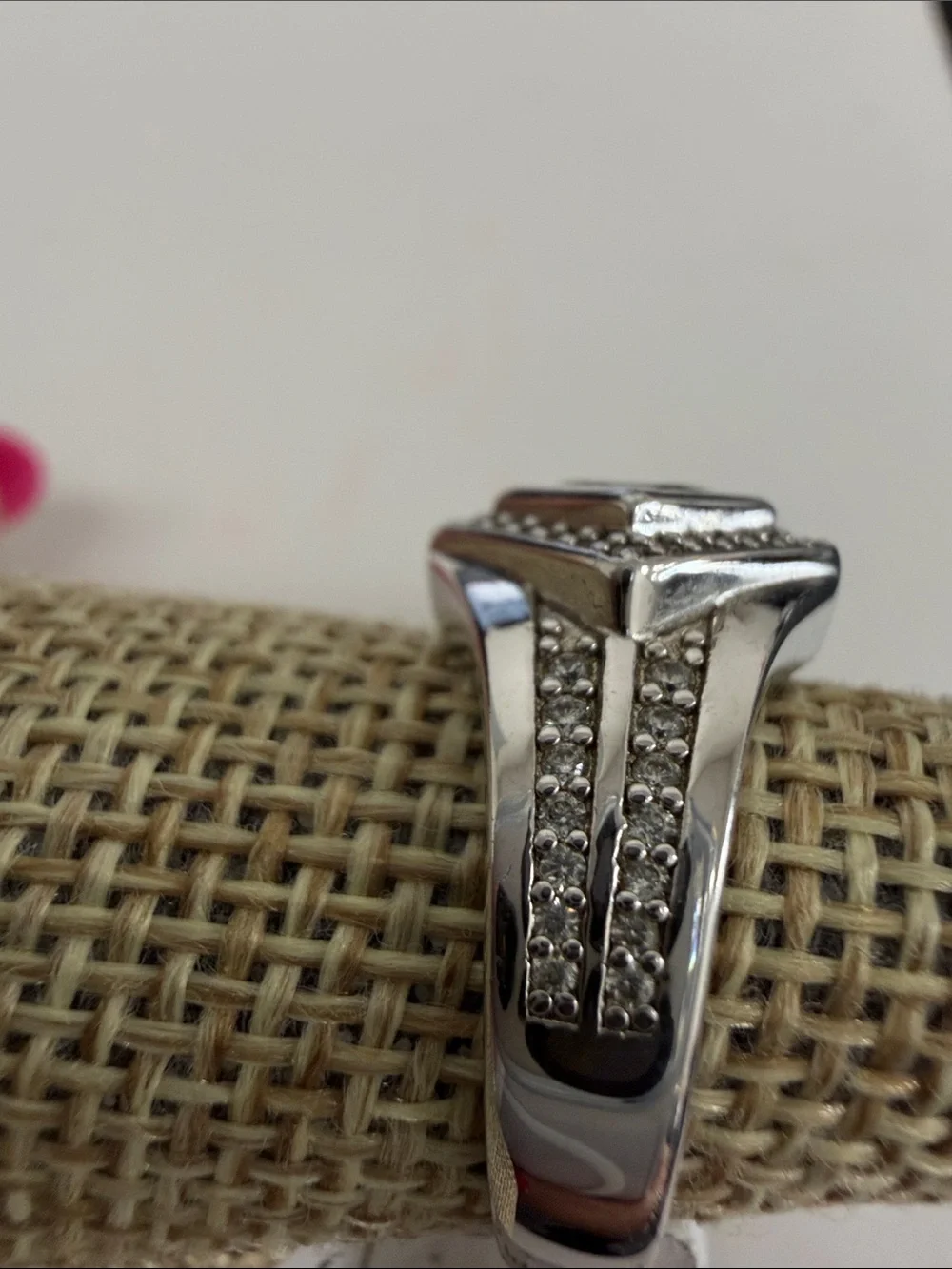 Sterling Silver Square Halo Diamond chips Statement Ring - size 7
